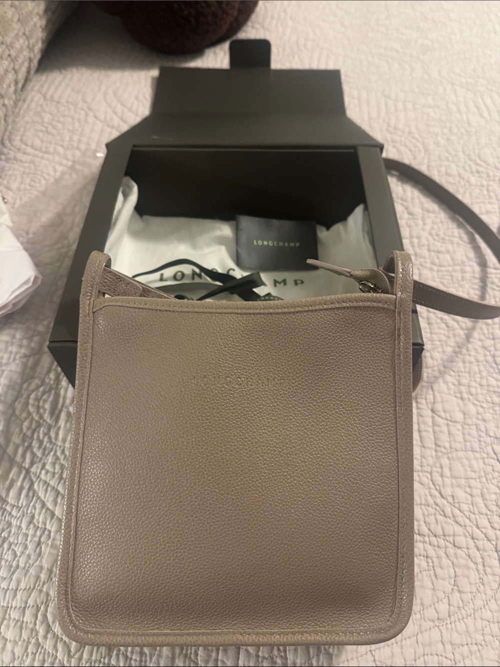 Longchamp Taupe Crossbody Messenger Bag